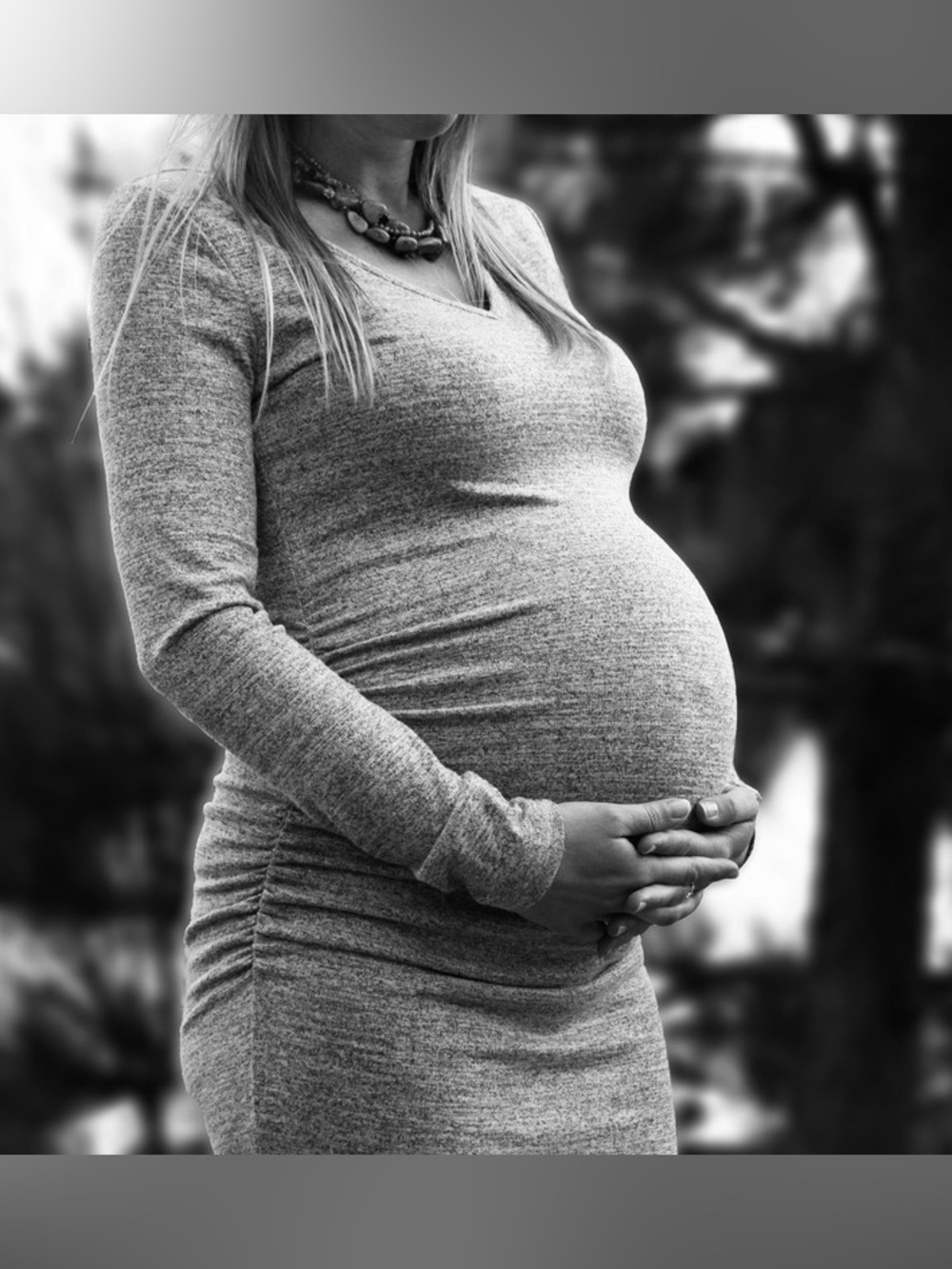Maternity Dress- GAP Heather Gray Knit, Ruched